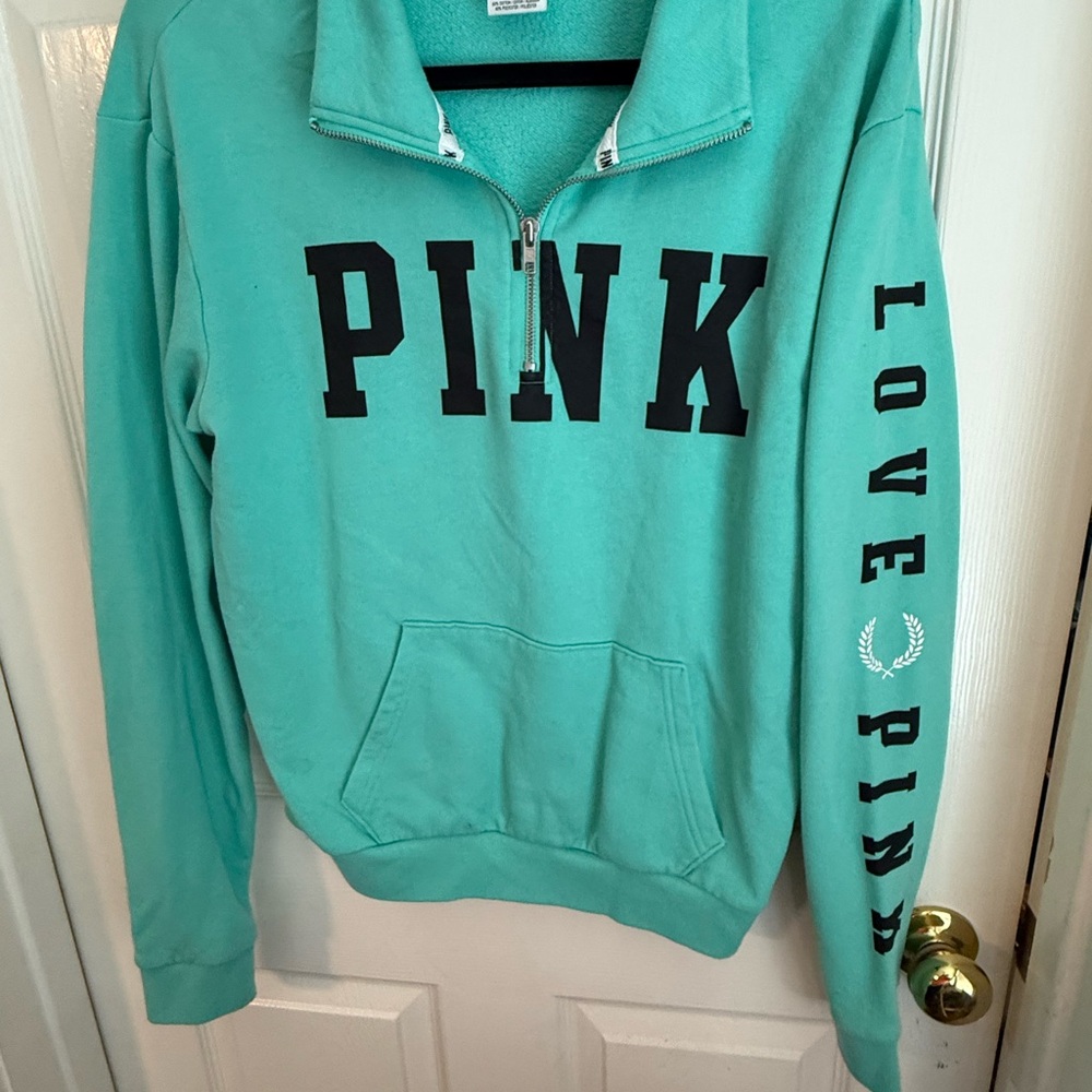 PINK Victoria's Secret Mint Green Quarter-Zip Pullover